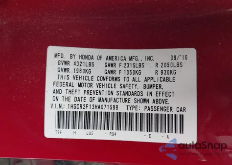 2017 Honda Accord Sport Se z USA, uszkodzony, nr VIN 1HGCR2F13HA071599